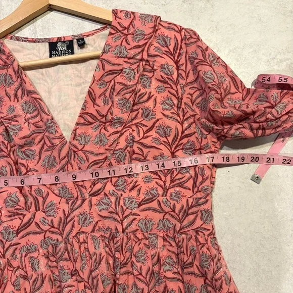 Madison Mathews || Block Print Fit‎ & Flare Mini Dress Floral Pink Small - Picture 7 of 9